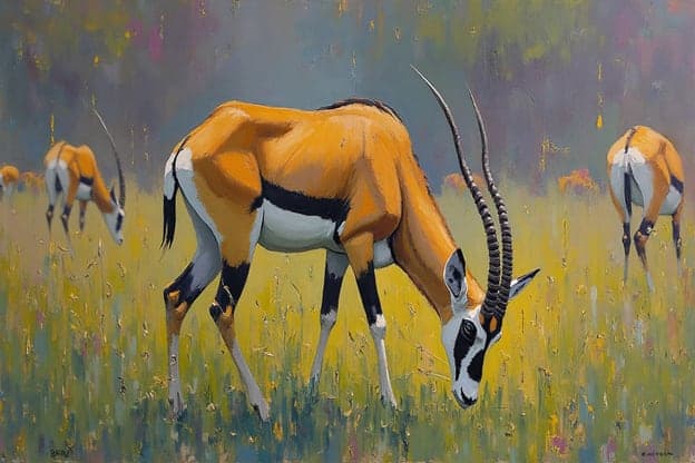 Gazelle Herd Grazing Golden Field