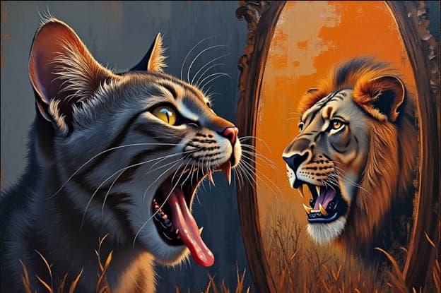 Tabby Cat Lion Mirror Reflection Framed