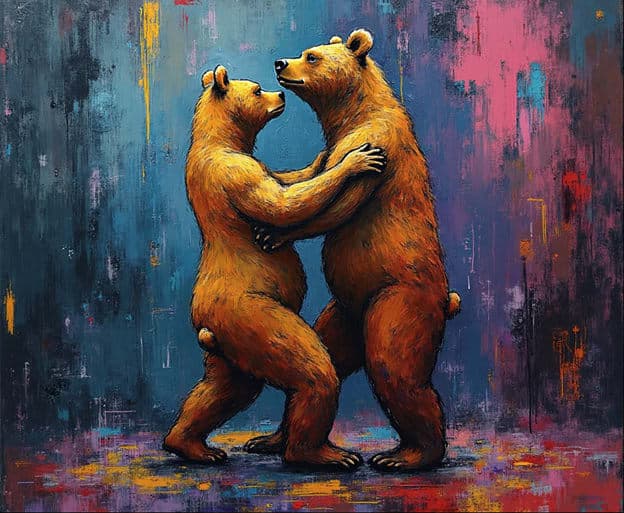Two Bears Embracing Dancing Colorful