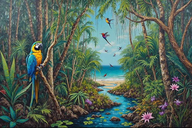 Macaw Hummingbirds Tropical Jungle Beach