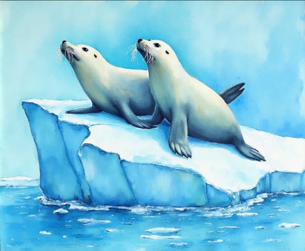 Two Seals Iceberg Watercolor