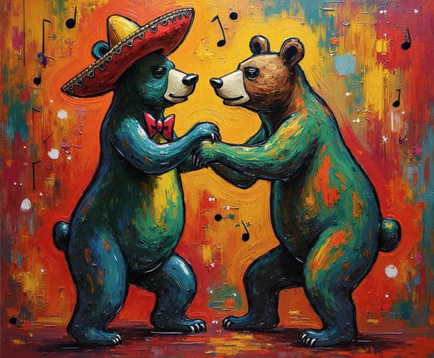 Two Bears Sombrero Bowtie Dancing Colorful