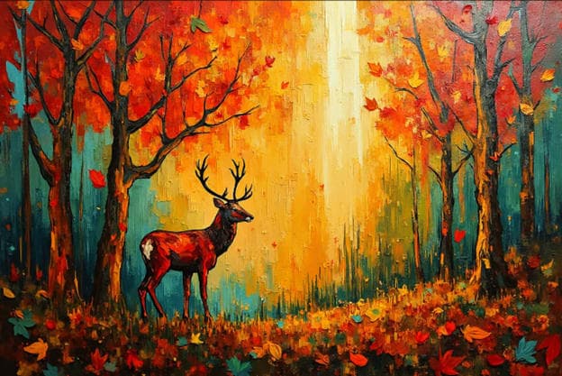 Stag Deer Autumn Forest Golden Light 2