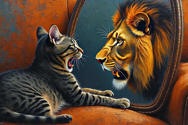 Tabby Cat Lion Mirror Reflection Orange Chair