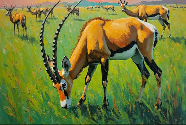 Sable Antelope Herd Grazing Savanna