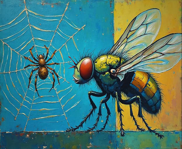 Giant Fly Spider Web Blue Yellow