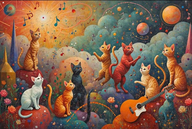 Singing Cats Musical Notes Guitar Cosmic