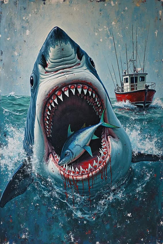 Great White Shark Jaws Fishing Boat