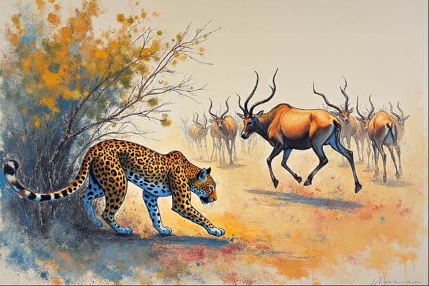 Leopard Stalking Antelope Herd Textured