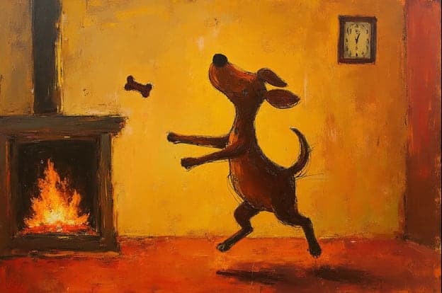 Dog Catching Bone Fireplace Clock