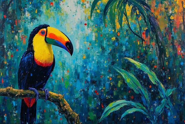 Toucan Jungle Branch Colorful Foliage