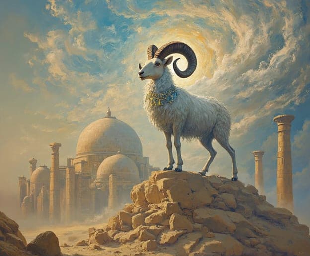Ram Curled Horns Desert Ruins Domes