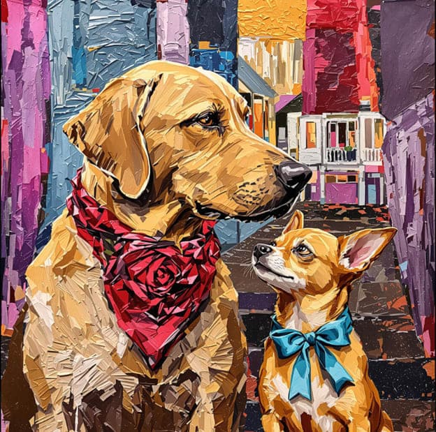 Labrador Chihuahua Rose Bandana Palette Knife Street