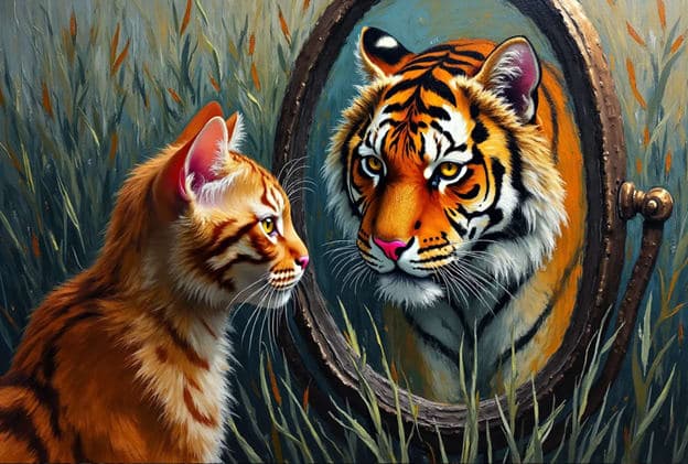 Orange Tabby Cat Tiger Mirror Reflection 2