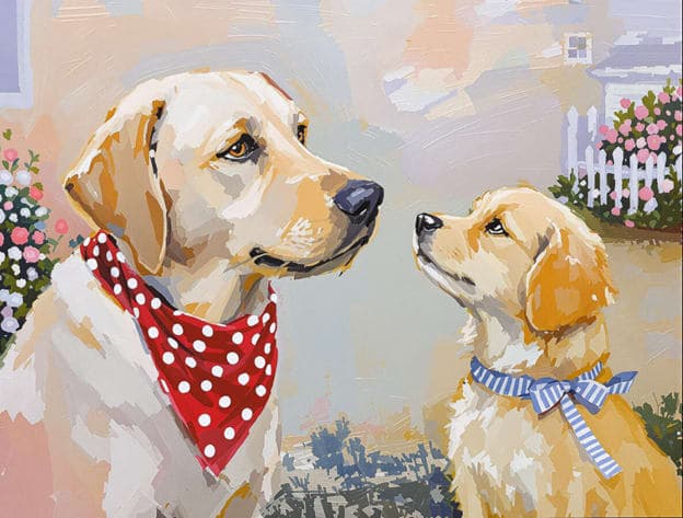 Labrador Golden Puppy Bandana Pastel Garden