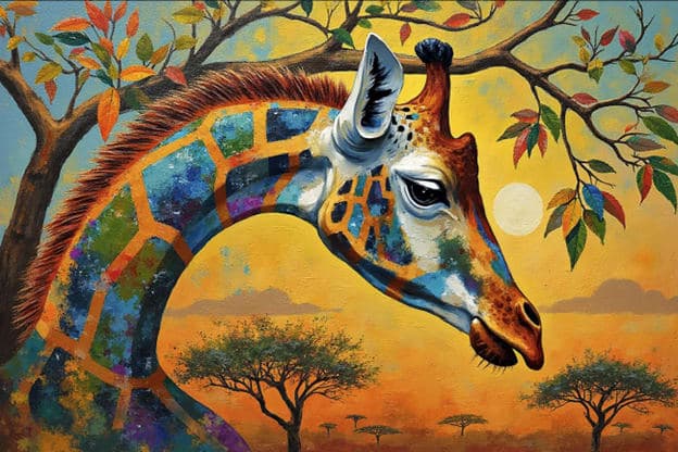 Mosaic Giraffe Head Autumn Savanna Trees