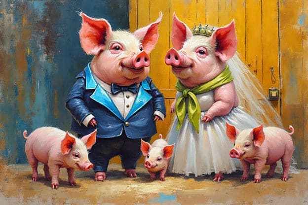Pig Family Wedding Formal Yellow Door Piglets