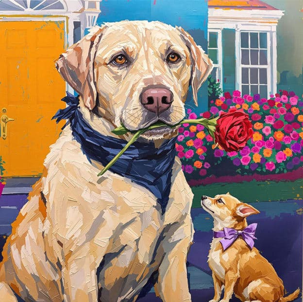 Labrador Chihuahua Rose Orange Door Flower Garden