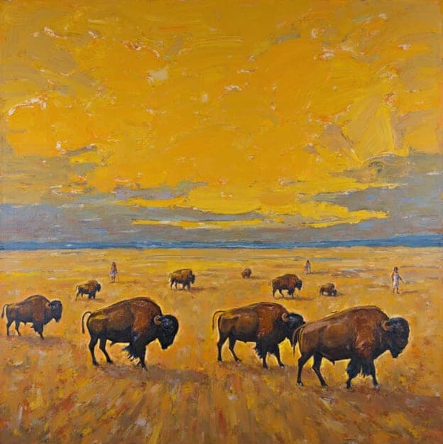 Bison Herd Golden Plains Dramatic Sky