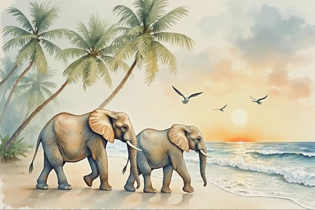 Elephants Beach Sunset Palm Trees Birds