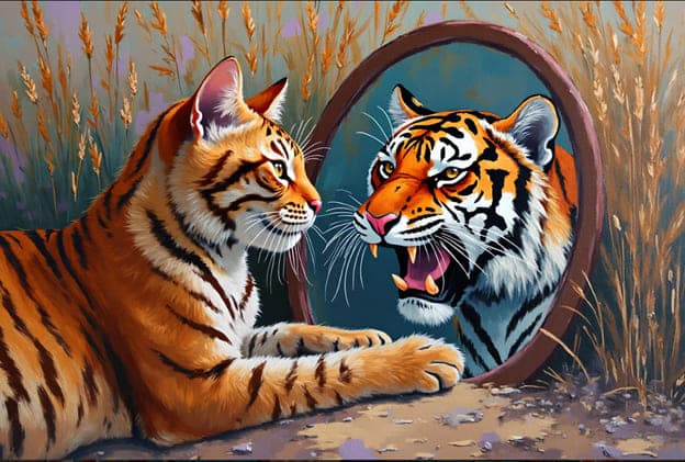 Orange Tabby Tiger Mirror Reflection Dramatic