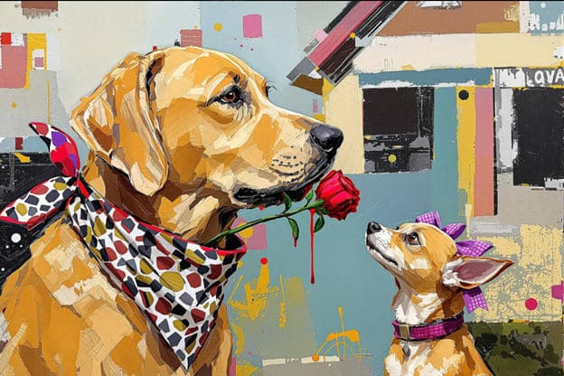 Labrador Chihuahua Rose Collage Geometric Building