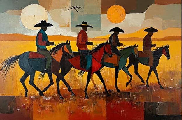 Cowboys Horseback Geometric Abstract Dual Suns