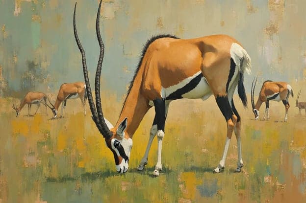 Springbok Gazelle Herd Grazing Painterly Savanna