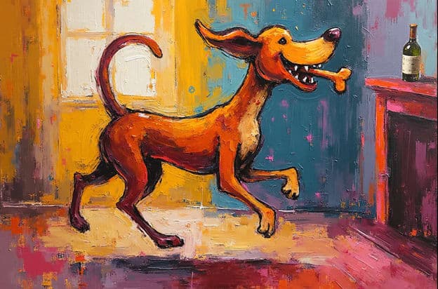 Cartoon Dog Bone Playful Room Scene