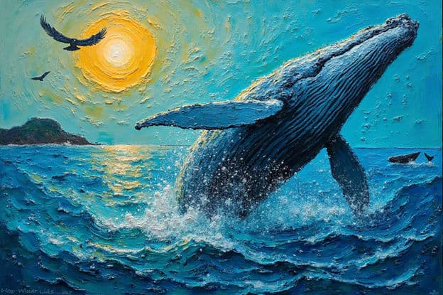 Humpback Whale Breach Eagle Sunset Teal