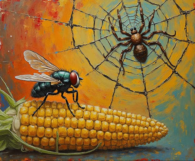 Fly Spider Corn Cob Web Realistic Painterly