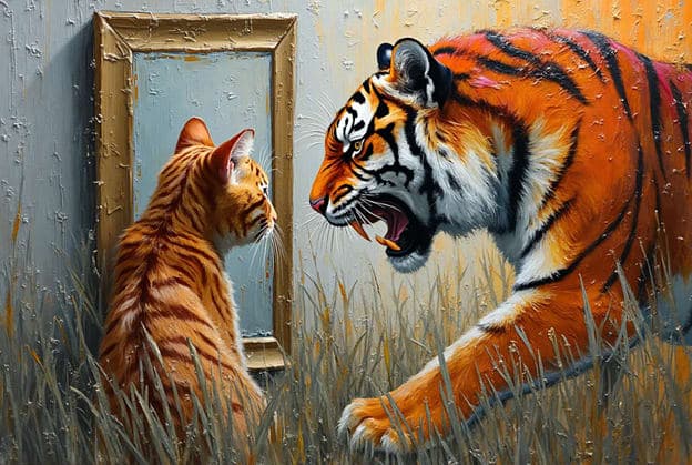 Orange Tabby Cat Tiger Mirror Reflection Framed