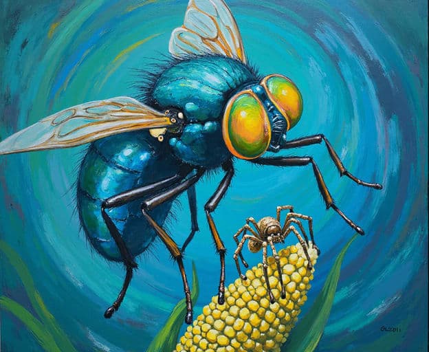 Blue Fly Spider Corn Cob Teal Swirl Realistic