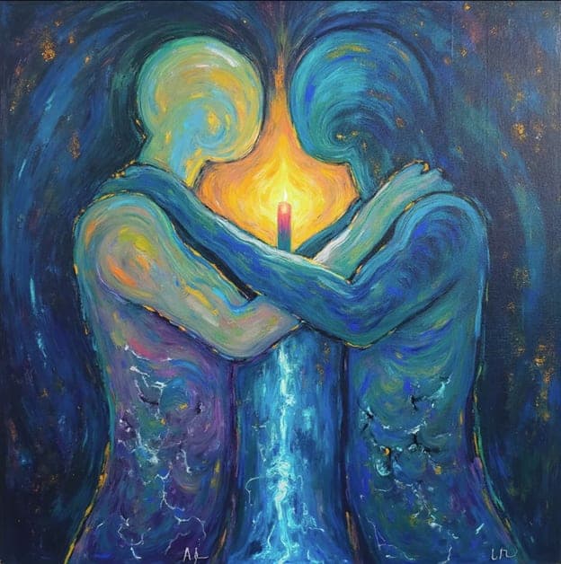 Couple Embrace Abstract Swirl Candle Flame Glow