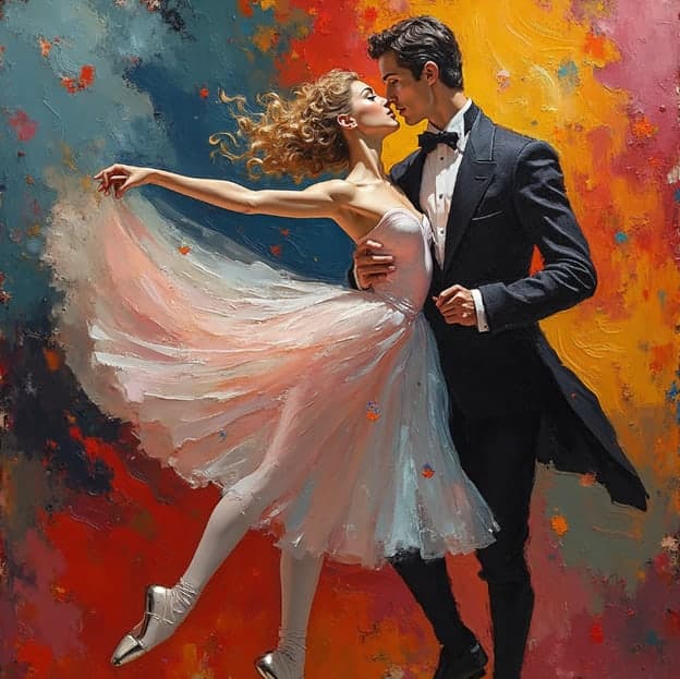 Couple Ballet Dance Close Up Colorful Splatter White Dress