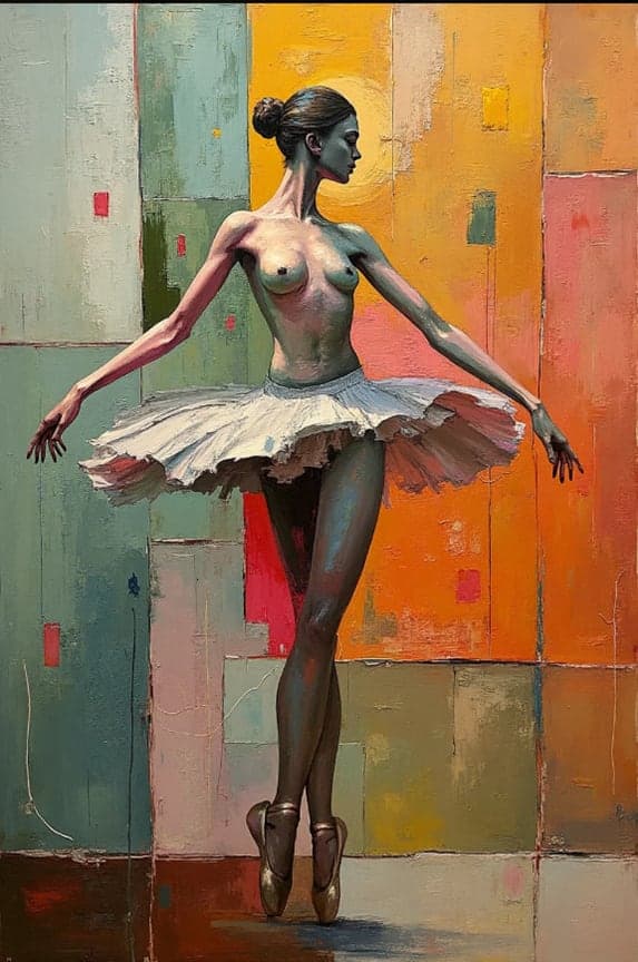 Ballerina Nude Torso White Tutu Colorblock Background