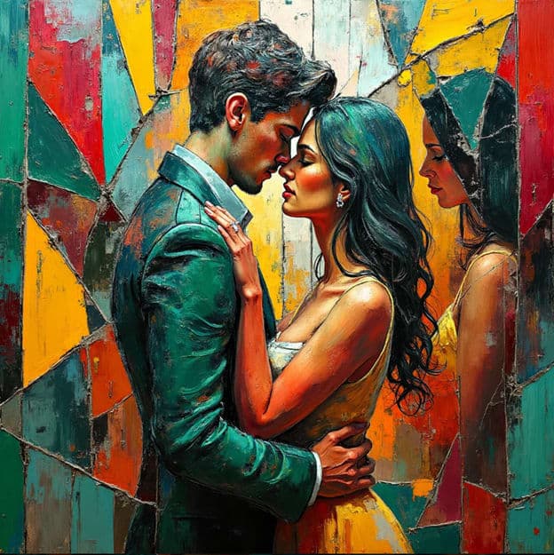 Couple Embrace Stained Glass Mosaic Mirrored Face