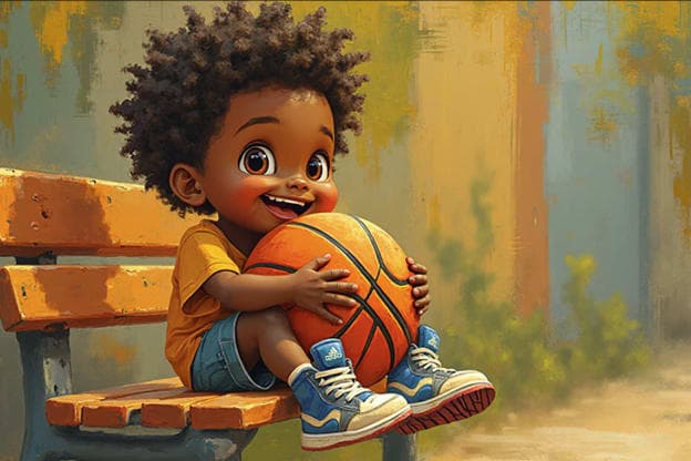 Toddler Basketball Bench Hugging Ball