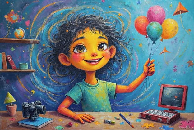 Girl Balloons Desk Cosmic Swirl Computer