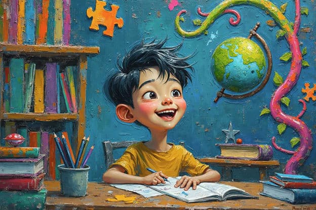 Boy Desk Globe Puzzle Piece Colorful Whimsical
