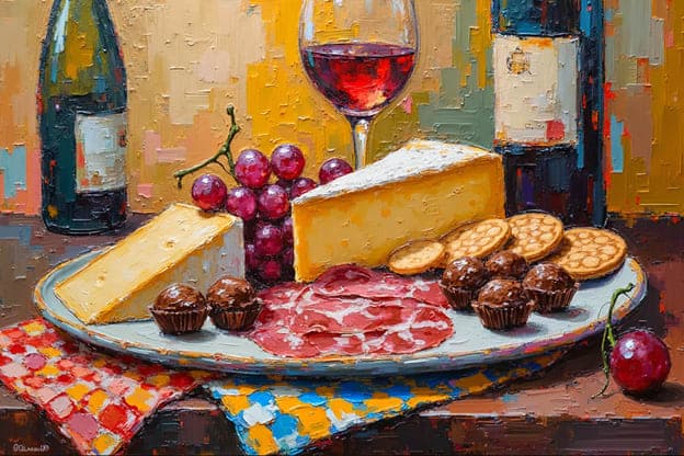 Cheese Wine Grapes Chocolate Truffles Prosciutto Crackers