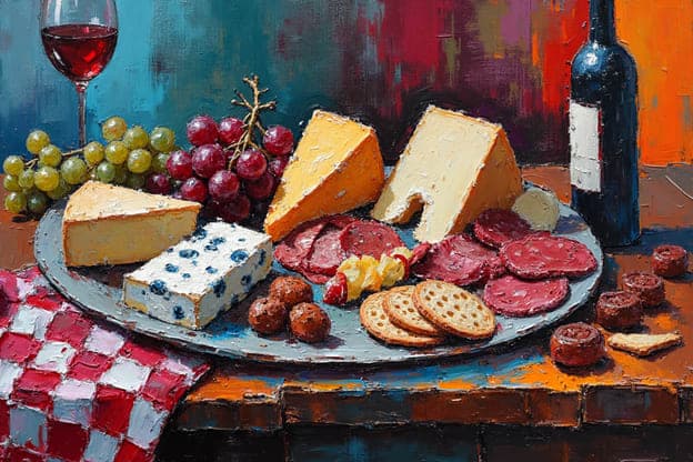 Cheese Wine Grapes Salami Chocolate Truffles Red Checkered Cloth