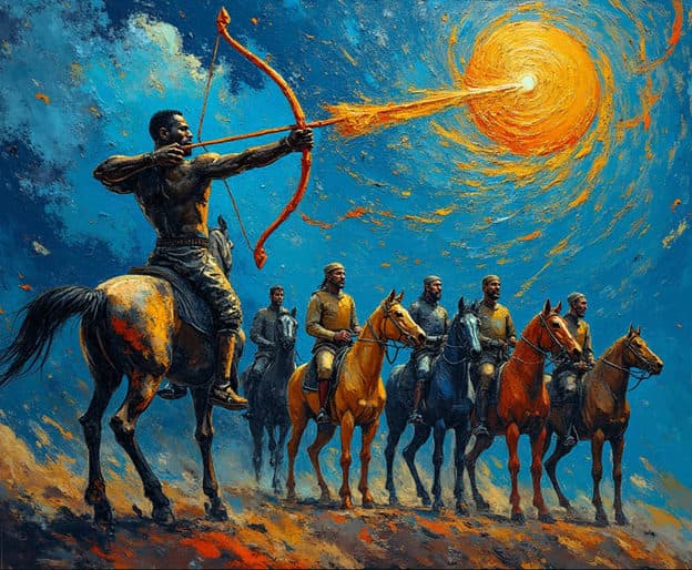 Archer Warriors Horseback Desert Sun Flare