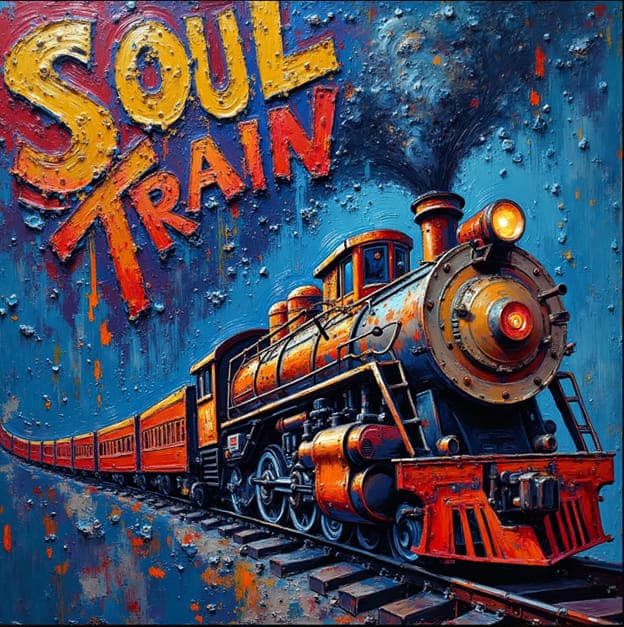 Soul Train Steam Locomotive Blue Night Text
