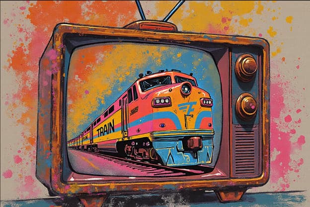 Retro Tv Train Locomotive Splatter Paint Pop Art