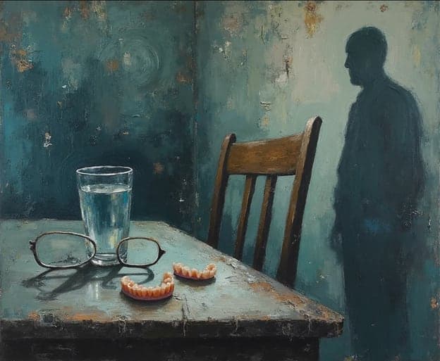 Dentures Glasses Water Glass Shadow Figure Chair Still Life