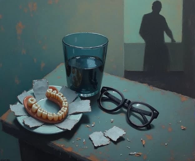 Dentures Glasses Water Glass Shadow Figure Window Still Life