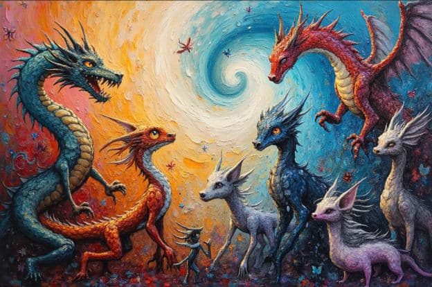 Dragons Fantasy Creatures Unicorns Yin Yang Swirl