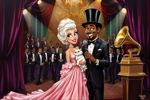 Glamorous Couple Award Show Cat Microphone Cartoon