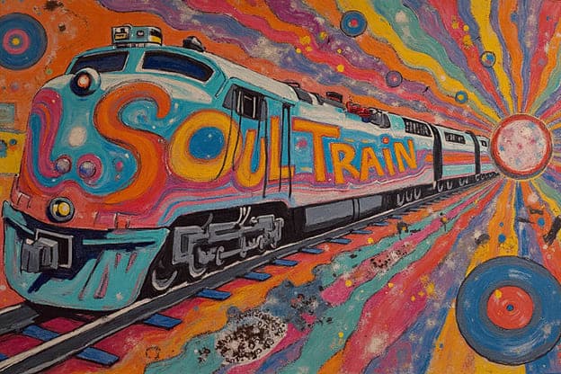 Soul Train Retro Locomotive Psychedelic Rainbow Swirl